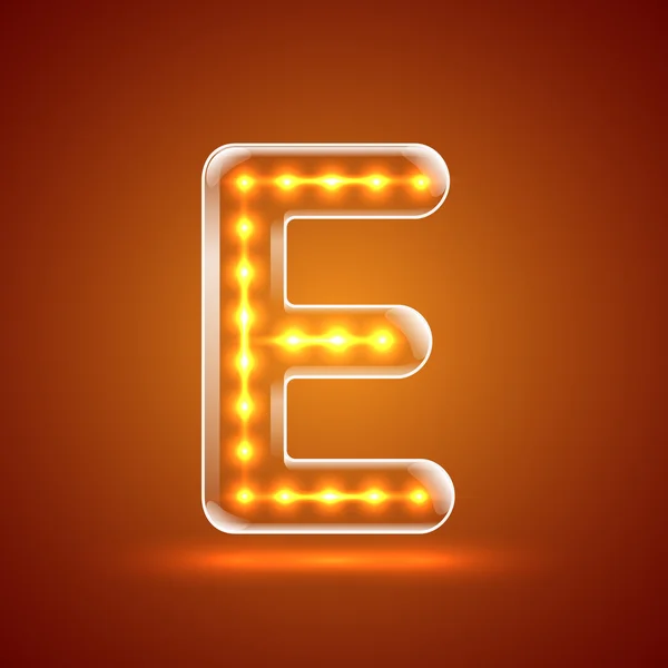 Parlayan font.illuminated mektuplar. Büyük Harf E.Vector illustr