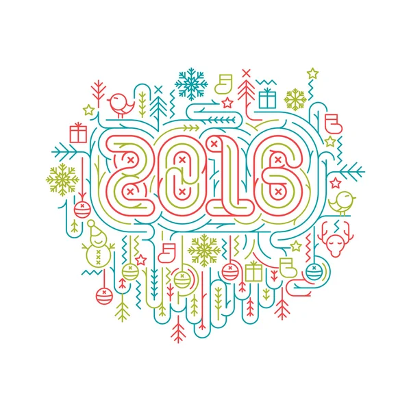 Línea plana de Navidad y Año Nuevo 2016 vector ilustraciones — Vector de stock