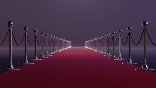 Alfombra roja y cuerdas de terciopelo sobre fondo nocturno de gala. Representación 3D. Contexto — Vídeos de Stock