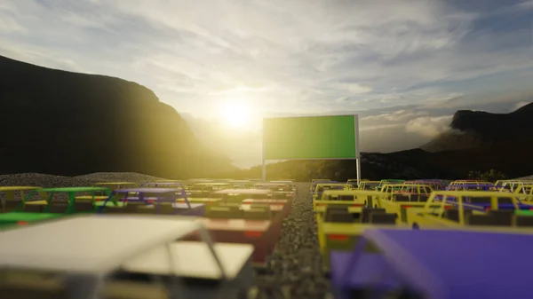 3d render Open air, outdoor or drive-in cinema theater