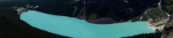 Aerial Top Panorama Scenic View Turquoise Lake Louise World Famous — Stock Photo, Image