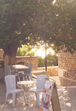  açık bir kafede ağaçlarının gölgesinde