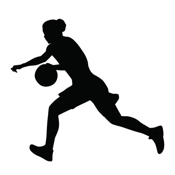 Jugador de baloncesto, mujer, chica, corriendo con pelota — Vector de stock