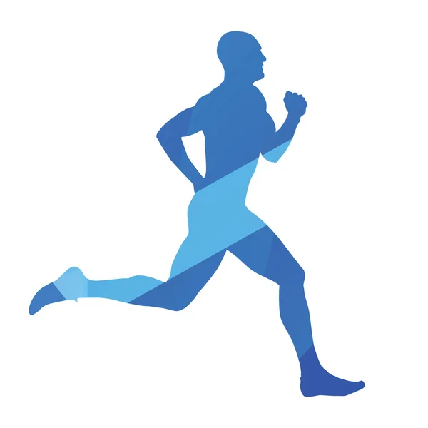 Running man, lopen, joggen, abstracte blauwe vector silhouet — Stockvector