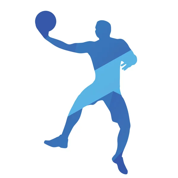 Прыгающий баскетболист, абстрактный синий векторный силуэт — стоковый вектор