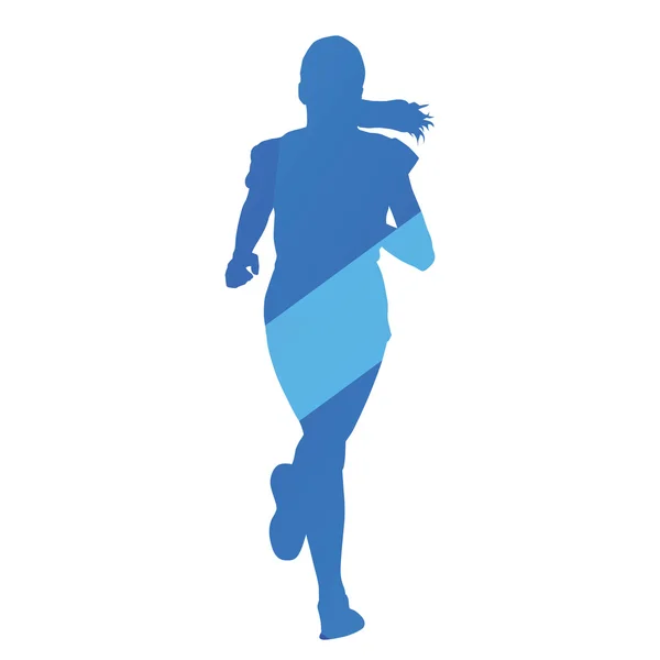 Chica corriendo, correr, trotar, silueta abstracta vector azul — Vector de stock