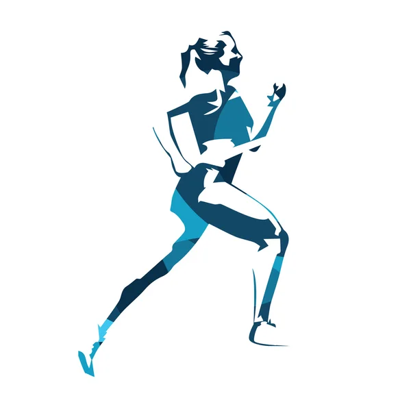 Running woman abstract blue vector illustration. Run, sport, act — Stock Vector