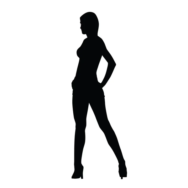 Sexy woman vector silhouette. Slim girl standing with legs apart — Stock Vector