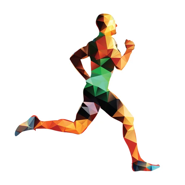 Running man, geometrical vector silhouette — Stock Vector