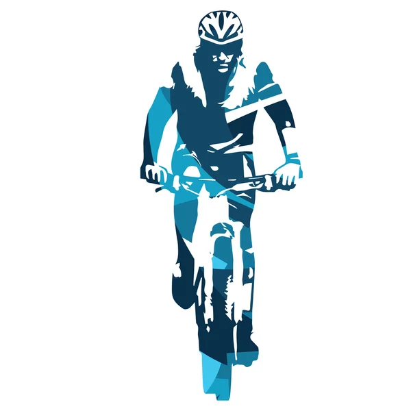 Vista frontal del ciclista de montaña. Ilustración abstracta vector azul — Vector de stock