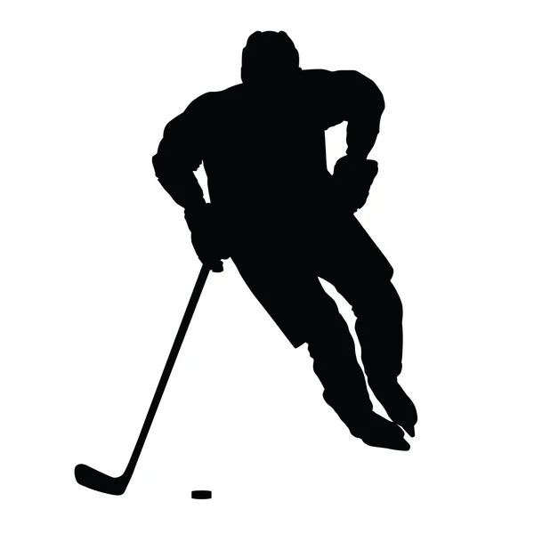 Hockey player vector silhouette, front view, ice hockey winter s — Stock Vector