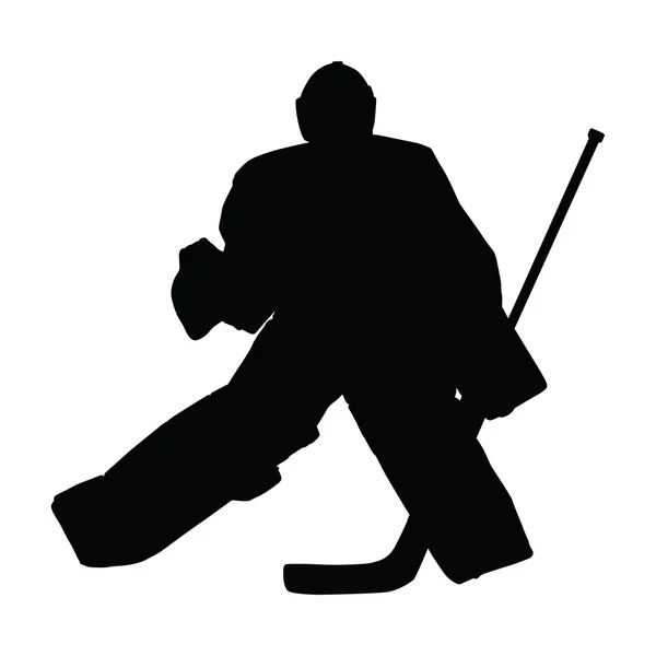 Portiere in hockey su ghiaccio si muove attraverso il ghiaccio in porta hockey. Goa di hockey — Vettoriale Stock