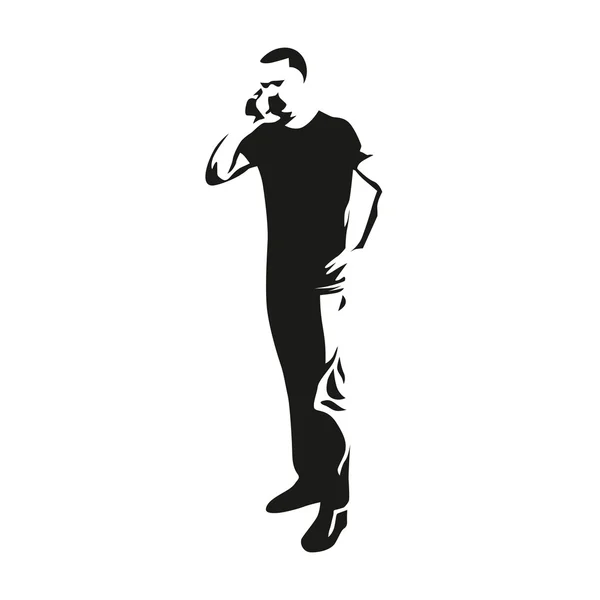 Ο άνθρωπος στο τηλέφωνο ενώ στέκεται εικονογράφηση. Διάνυσμα σιλουέτα — Διανυσματικό Αρχείο