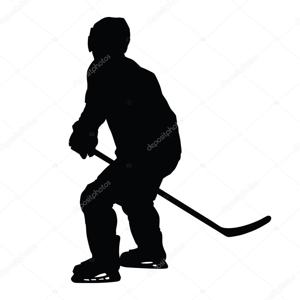 Ice hockey player vector silhouette. Hockey player skating without the puck