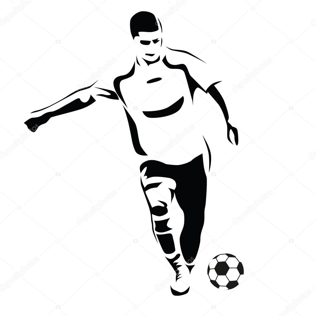 Soccer player vector silhouette. Running football player. Kick t ...