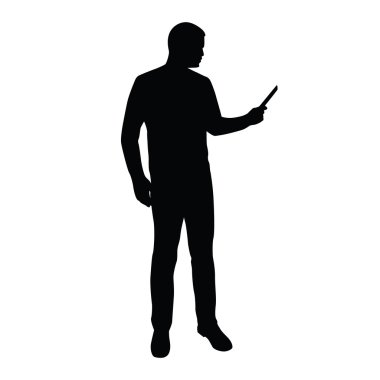 İşadamı anlamına gelir ve tablet veya cep telefonu haber okur. Adam