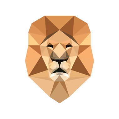 Aslan düşük Poli portre. Simetrik soyut geometrik aslan kafa. 