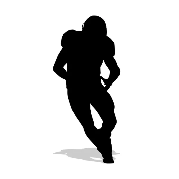 American football player running with ball in hand and dribbles. — Stock Vector