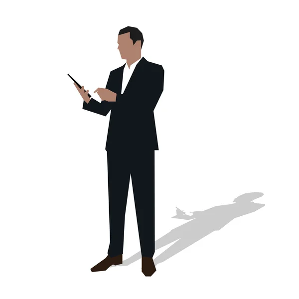 Άνθρωπος των επιχειρήσεων με το tablet. Διευθυντής στο κοστούμι, επίπεδη διάνυσμα illustrat — Διανυσματικό Αρχείο