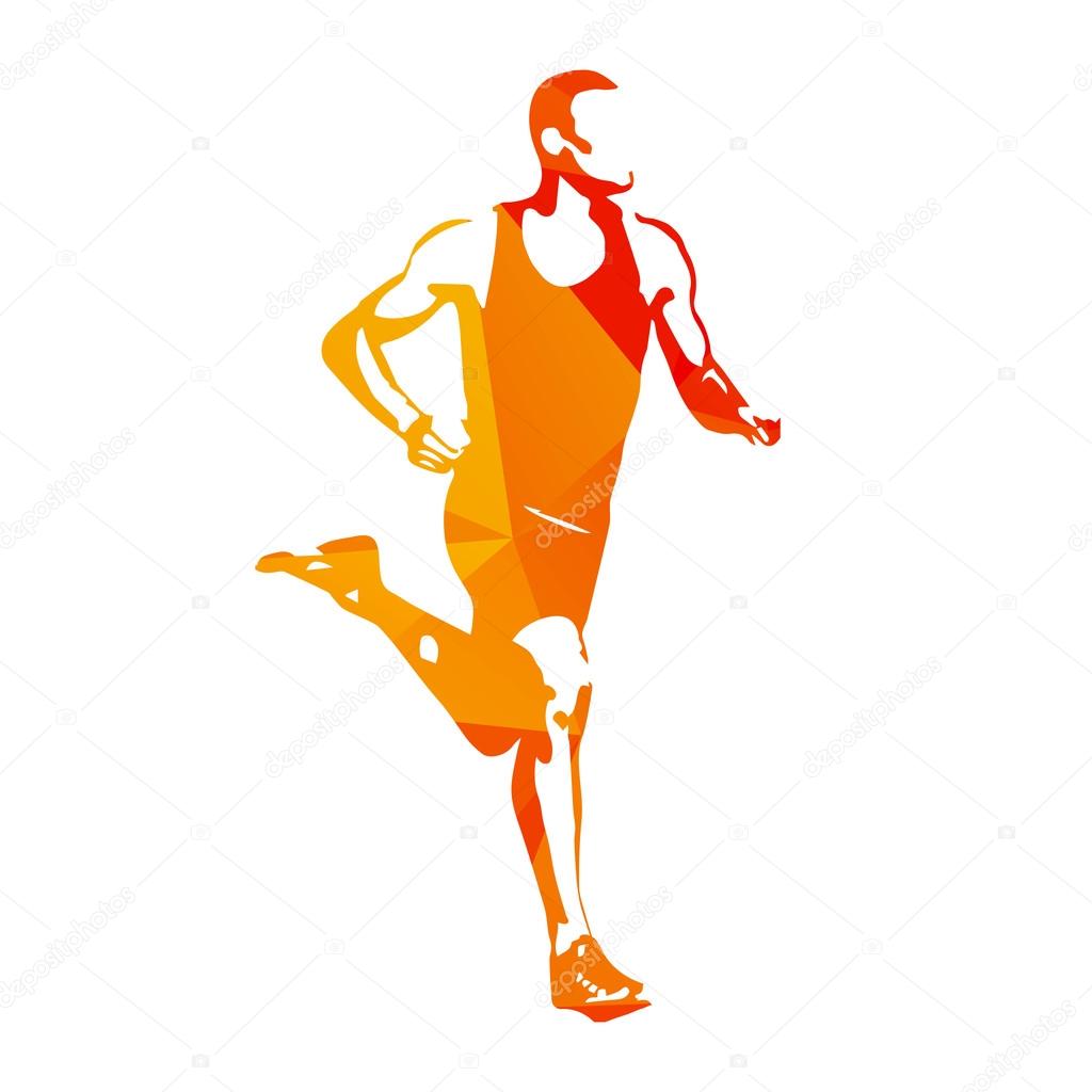 Abstract orange vector runner. Running man, vector isolated illustration. Sport, athlete, run, decathlon