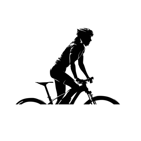 Mtb Ryttare Kvinna Hennes Mountainbike Sidovy Isolerad Vektor Silhuett — Stock vektor