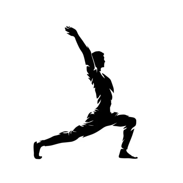 Yoga Warrior Pose Isolated Vector Silhouette Ink Drawing Side View — Stock Vector