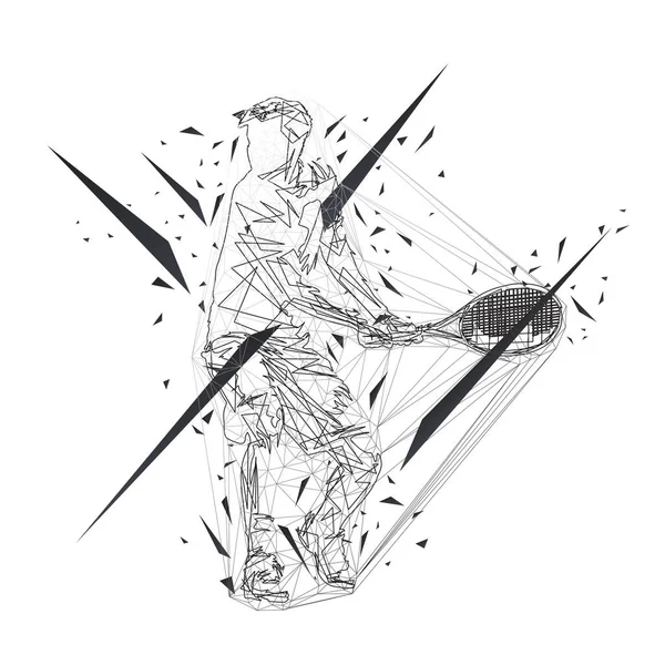 Jogador Tênis Arte Linha Poligonal Abstrata Silhueta Vetorial Isolada Logotipo — Vetor de Stock