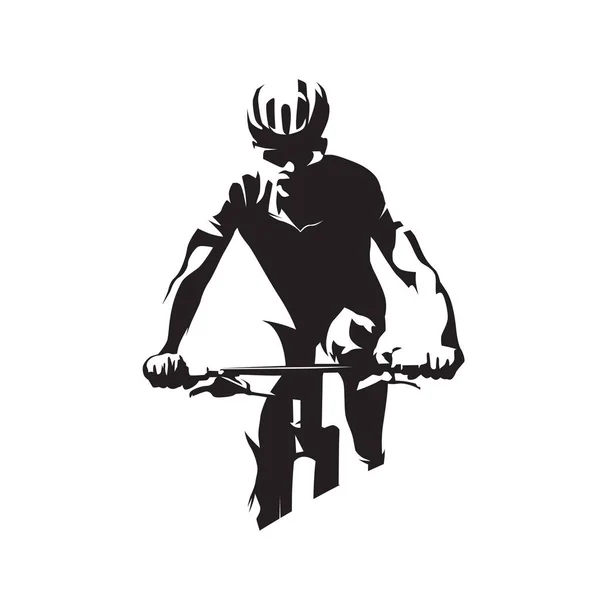マウンテンバイクのサイクリスト Mtbサイクリングロゴ アブストラクトアイソレートベクトルシルエット フロントビュー — ストックベクタ