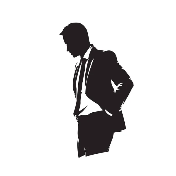 Sad Businessman Silhouette Isolated Vector Illustration Man Suit Hands Pockets — Stock Vector