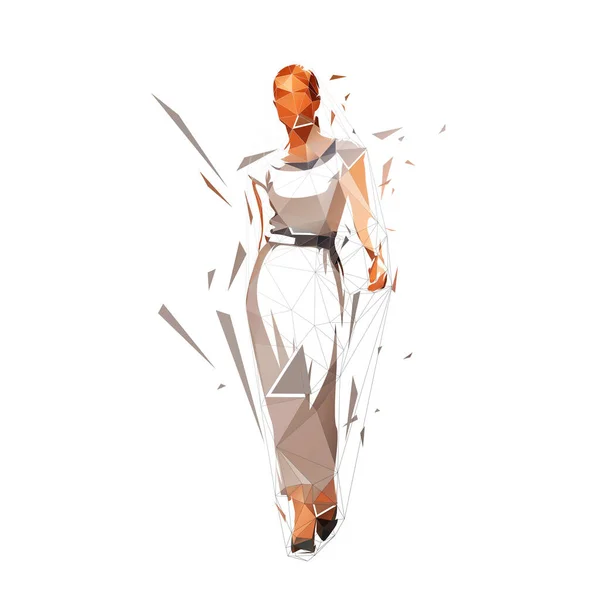 Walking Kvinna Sommar Klänning Catwalk Isolerad Låg Polygonal Vektor Illustration — Stock vektor