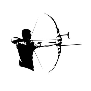 Archery, archer athlete shooting arrow, isolated vector silhouette clipart