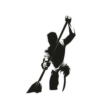 Kano sprint atleti, ön görüş izole vektör silueti. Kono logosu