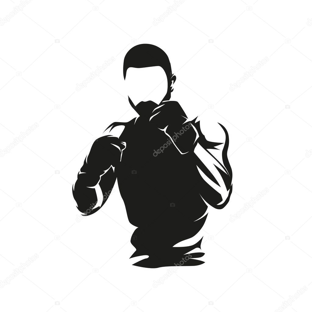Fighter logo, boxing isolated vector illustration, ink drawing. Front view