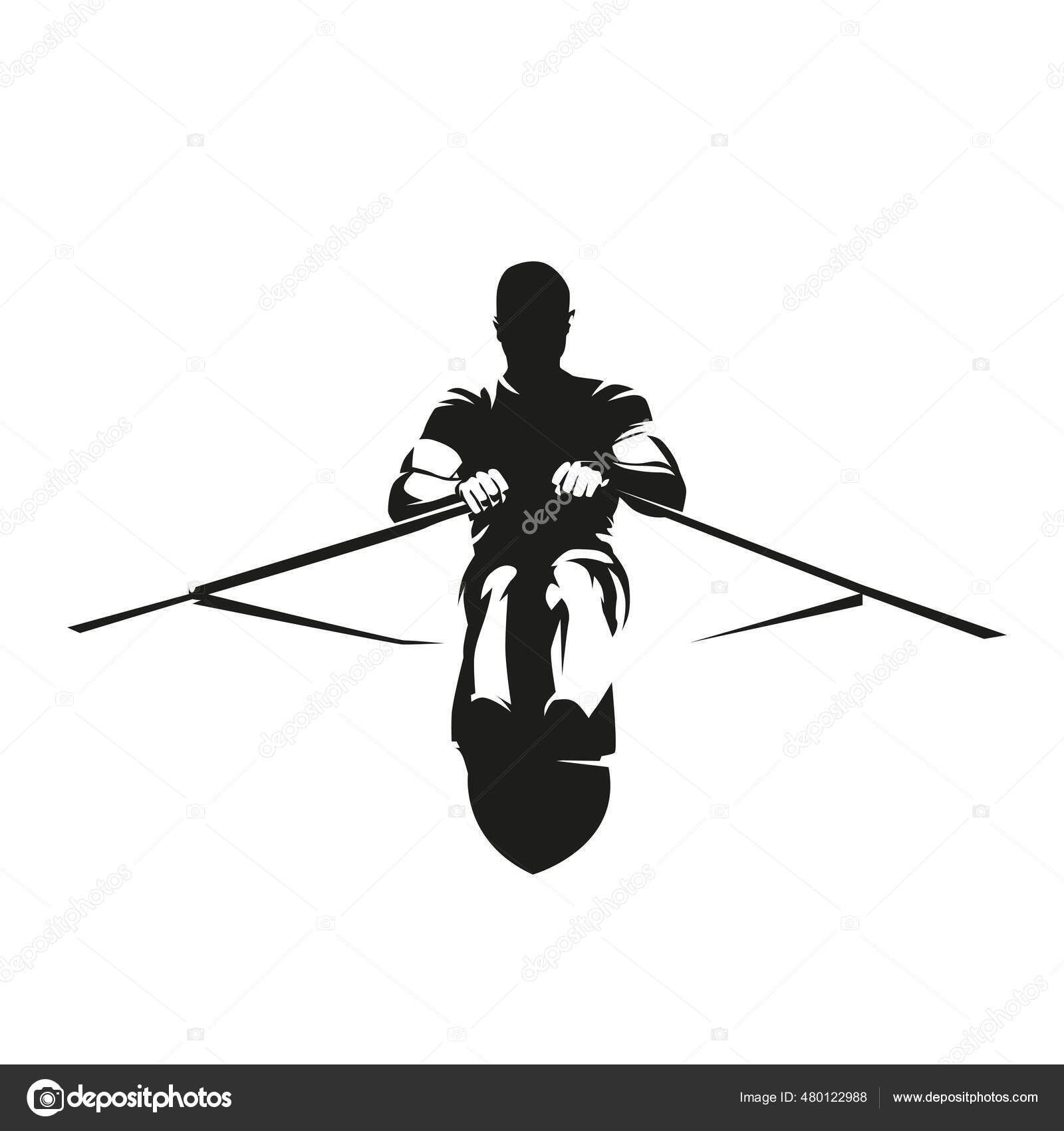 Rowing Athlete Rows Front View Isolated Vector Silhouette Water Sport ...