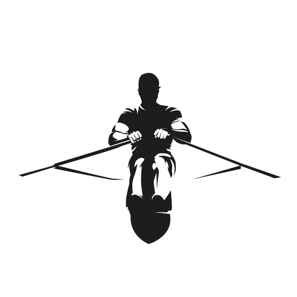 Rowing Athlete Rows Front View Isolated Vector Silhouette Water Sport — Stockový vektor