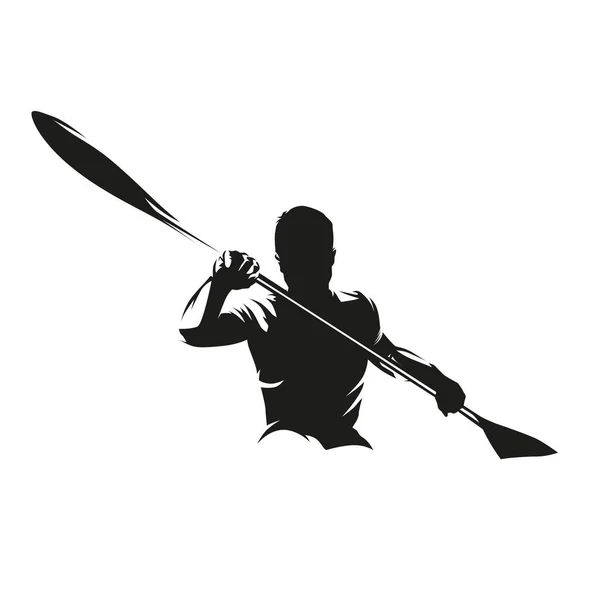 Canoe Sprint Kayak Logo Isolated Vector Silhouette Ink Drawing Front — Stockový vektor