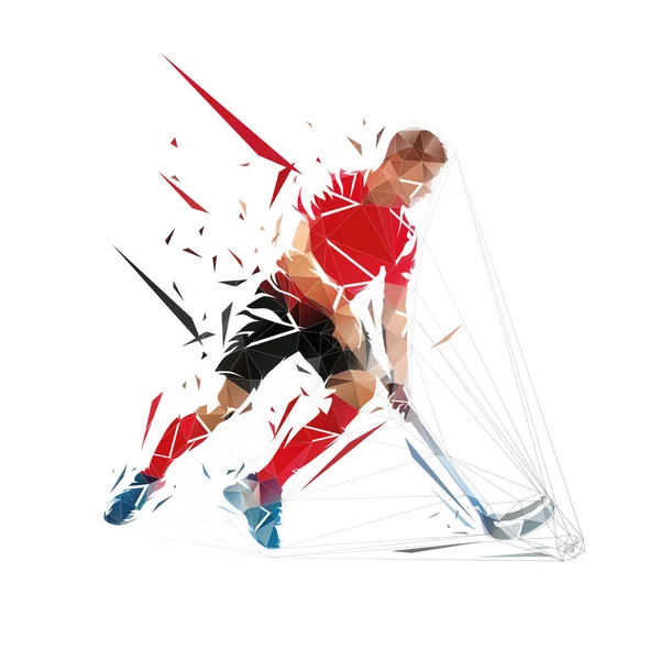 Floorball Player Running Ball Χαμηλή Πολυγωνική Διανυσματική Απεικόνιση Γεωμετρικό Λογότυπο — Διανυσματικό Αρχείο
