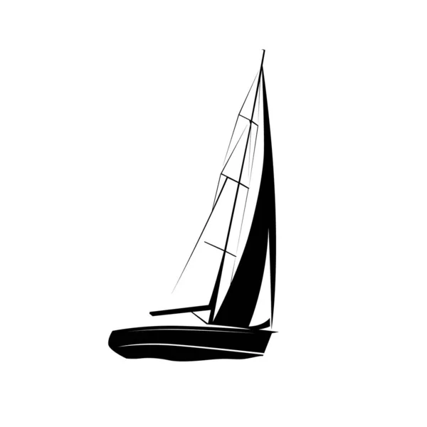 Yacht Zeilen Geïsoleerde Vector Silhouet Inkt Tekening Toepassingsgebied — Stockvector