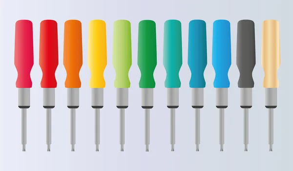 Vector illustration set of multicolored screwdriver. household t — Stock Vector