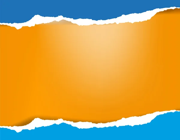 Papier peint bleu azur brillant déchiré avec ombre sur ba orange — Image vectorielle