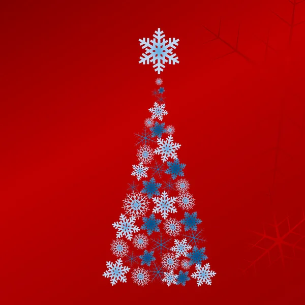 Modré vektor vánoční strom v zářivě červeném pozadí — Stockový vektor