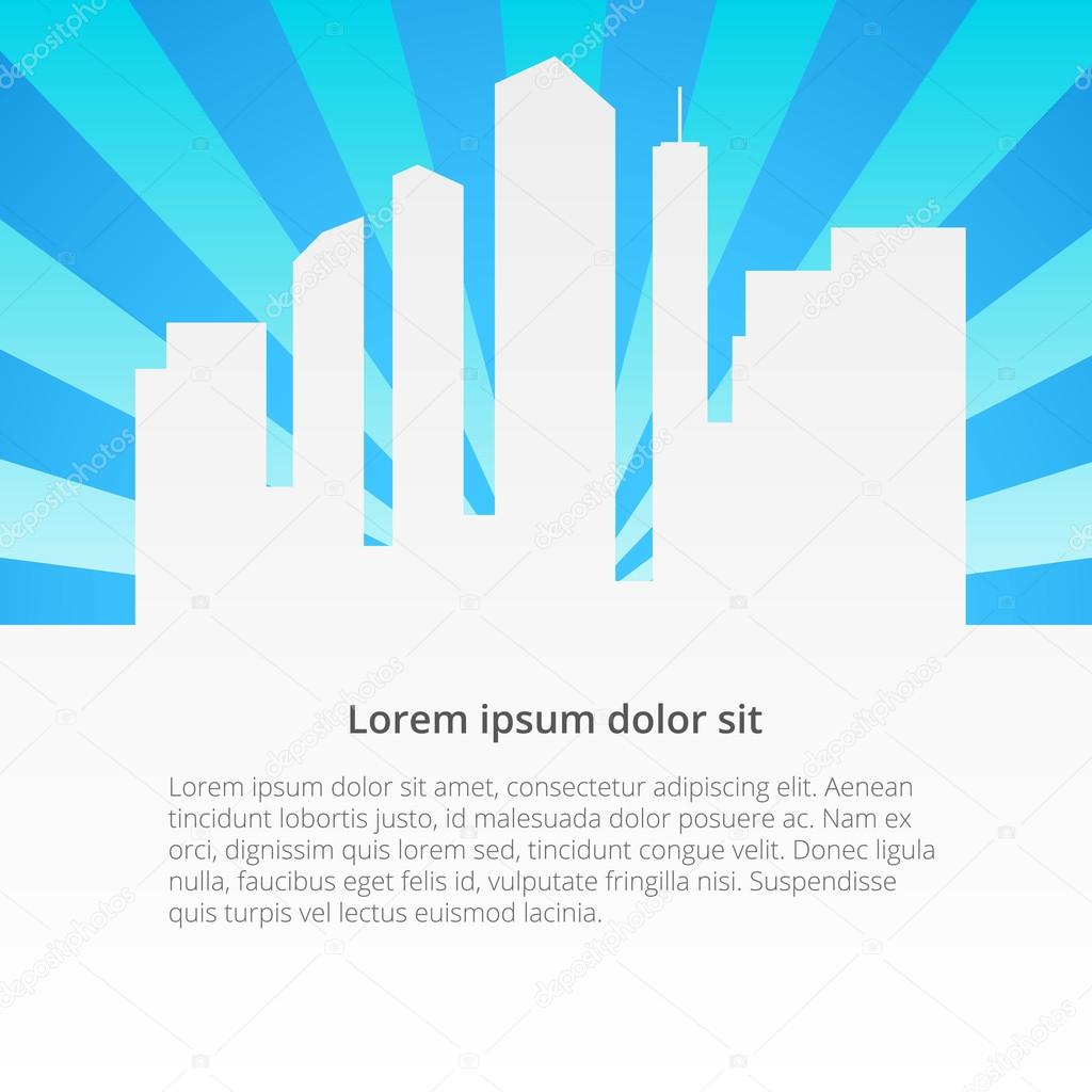 The skyline with blue sky with rays