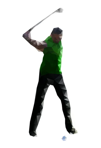 Golfspelare tee Off. Vector ritning skapas från trianglar — Stock vektor