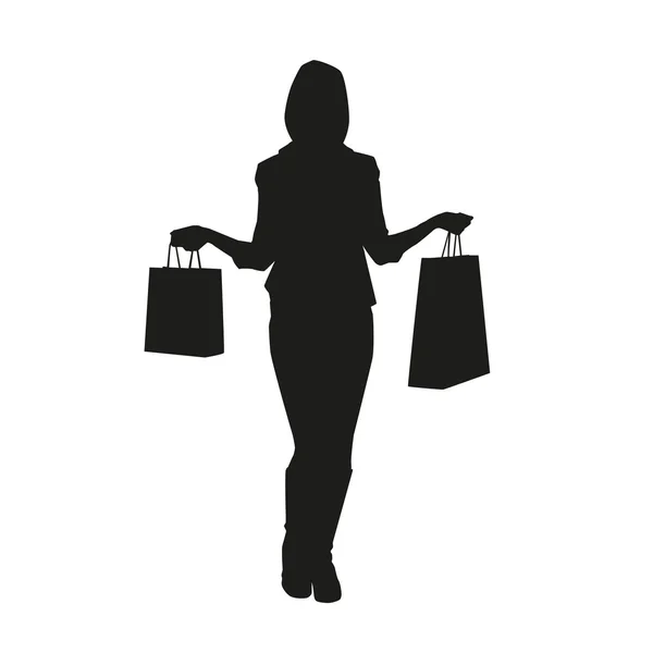 Frauen mit Einkaufstüten. Vektorsilhouette — Stockvektor