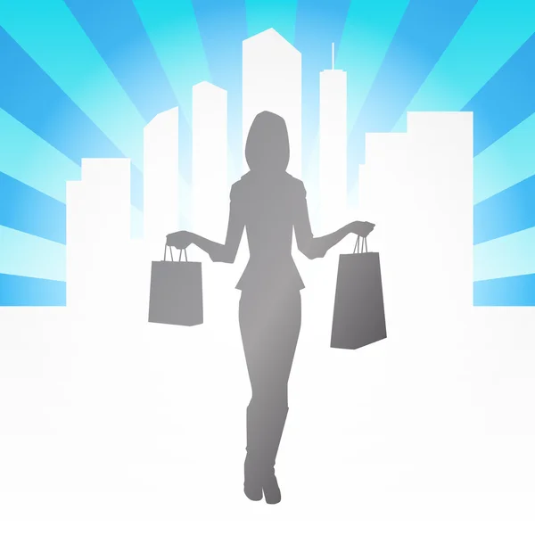 Kadın alışveriş siluet — Stok Vektör