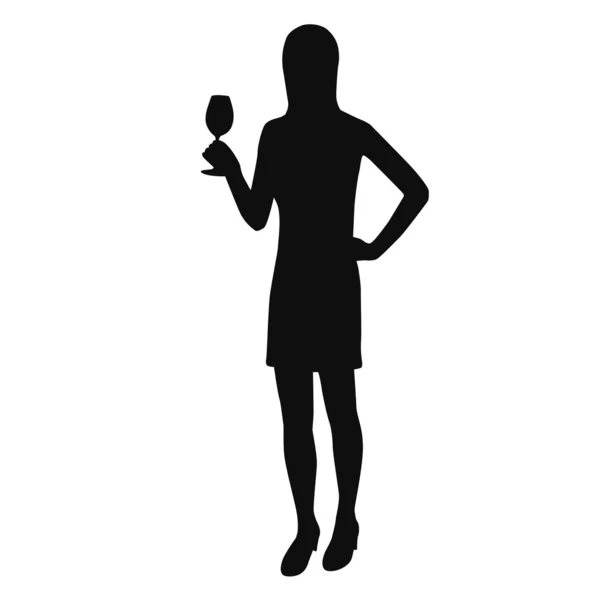 Silhouette d'une femme avec un verre de vin. — Image vectorielle