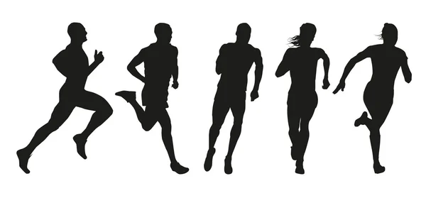 Ensemble de silhouettes de coureurs. Collecte des contours vectoriels de — Image vectorielle