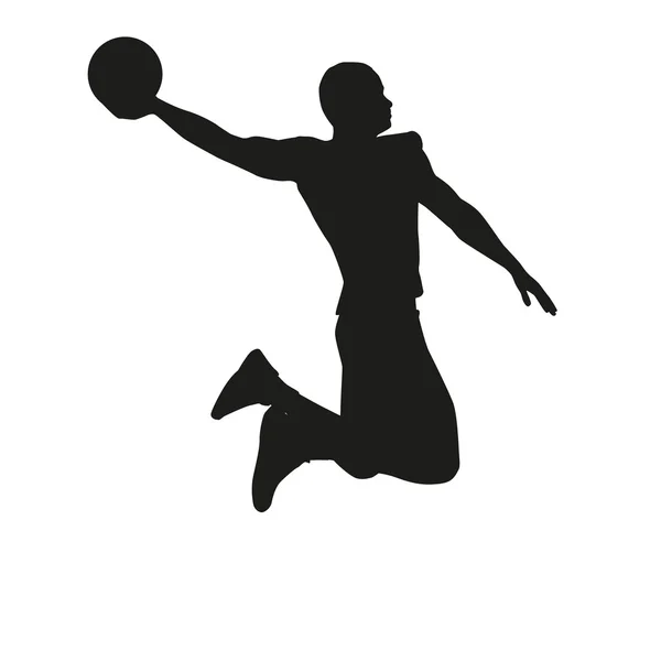 Jogador de basquete isolado no fundo branco, silhueta — Vetor de Stock