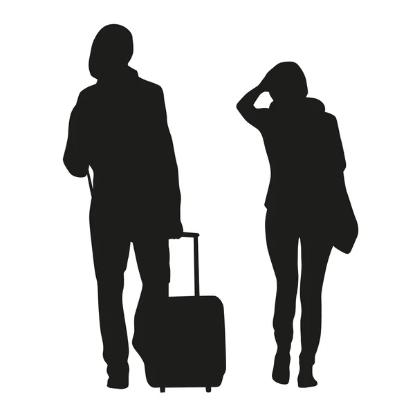 Silueta de viajeros en pareja — Vector de stock