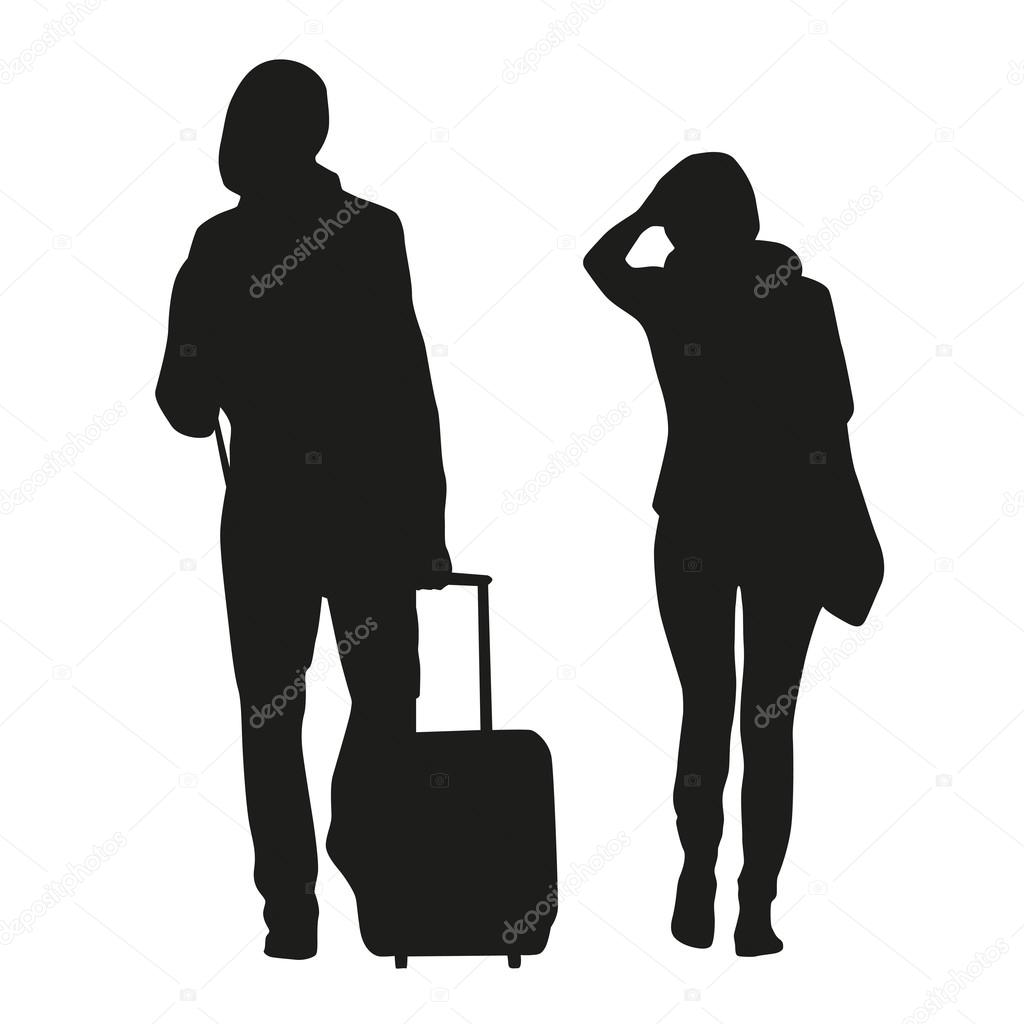 Silhouette of couple travelers